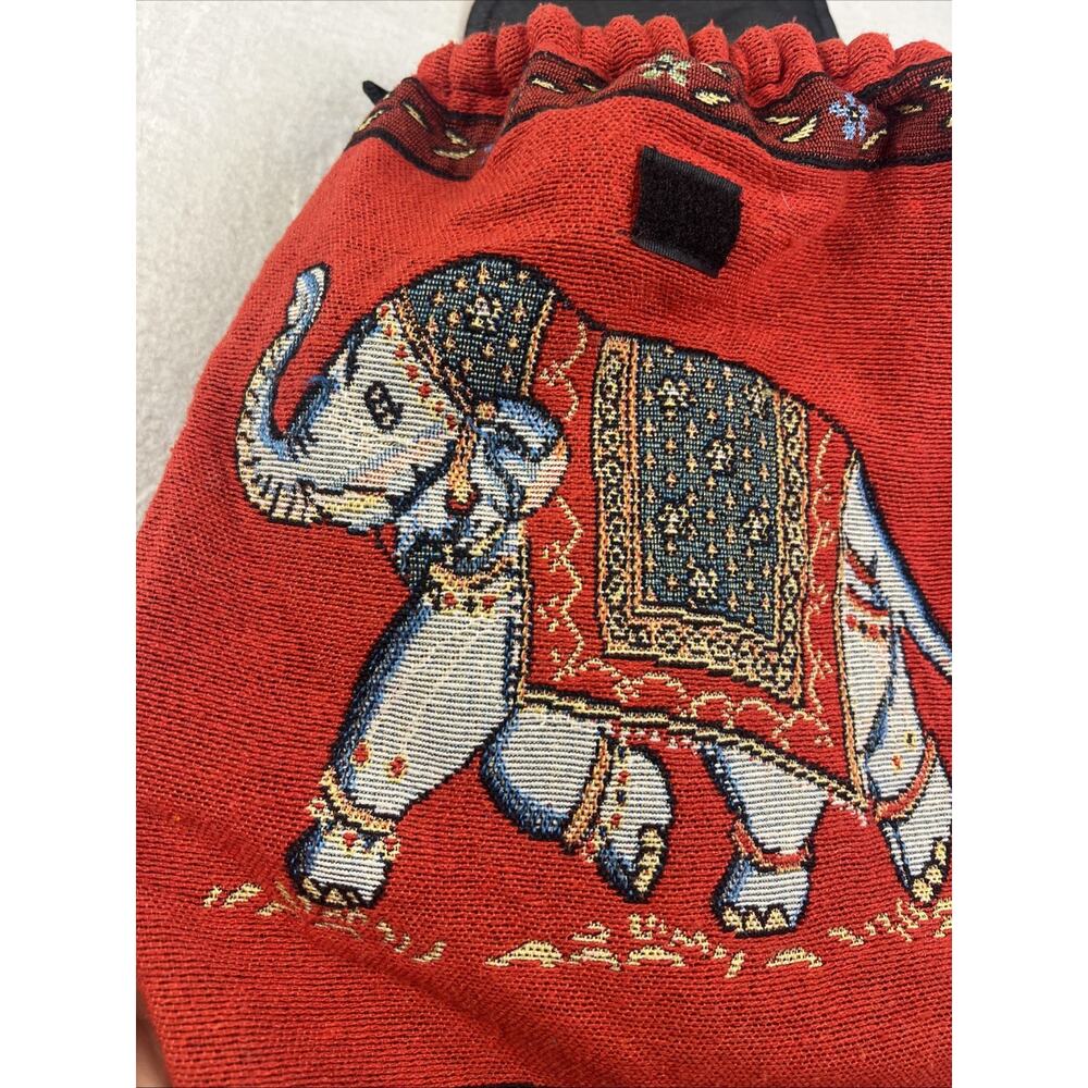 Canvas Backpack Elephant Pattern Adjustable Straps‎ Handmade Drawstrings, Red - Picture 2 of 9